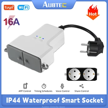 Wifi Tuya Smart IP44 Ūdensizturīgs Smart Ligzda Āra Dual Kontaktdakša 16A Bezvadu Moduļi Smart Dzīves App Darbi Ar Alexa, Google Home