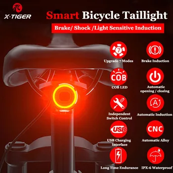 X-TIGER Smart Bike Gaismas Ūdensizturīgs Auto Bremžu Uzrādi Aizmugurējās Velosipēdu Gaismas Aksesuāri USB Uzlādes indikators Velosipēdu Taillight