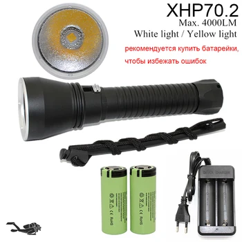 XHP70 LED Dzeltena/Balta Gaisma 4000 Lūmeniem Niršanas Lukturīti 26650 Lāpu Zemūdens 100M xhp70.2 spearfishing led niršanas lampas