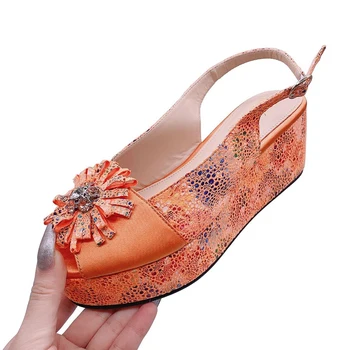 Ziedu Ādas Dizainers Sandales Vasaras Kurpes Sievietēm Sieviešu Apavi, Ziedu Pušķi Dāma Ķīlis Kurpes sandales ar siksniņām Wed Comfy Papēža