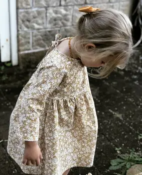 Zīdainis, Mazulis Baby Girl Ziedu Drēbes Ar Garām Piedurknēm Kleita Tutu Svētku Kleitu Bērni Bērnu Rudens Ziemas Anglijas Stila Kleita
