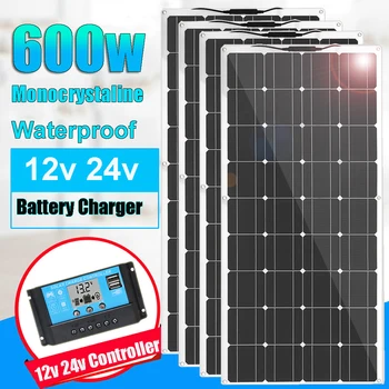 saules panelis 12v komplekts pilnīgu 600w 450w 300w 150w augstas efektivitātes saules bateriju (PV sistēmas mājas 12v 24v akumulatoru auto RV camper Van