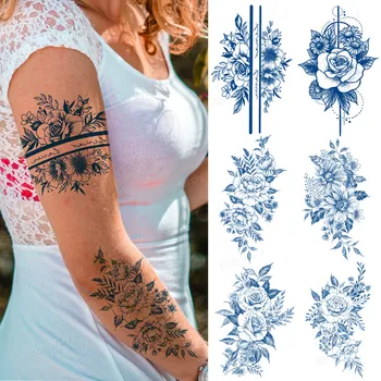 skiču ziedu tetovējums dizainparaugiem, sula, tinte ilgstošu dabas body art sexy tattoo sievieti meitenes armband piedurknēm tetovējums krūts